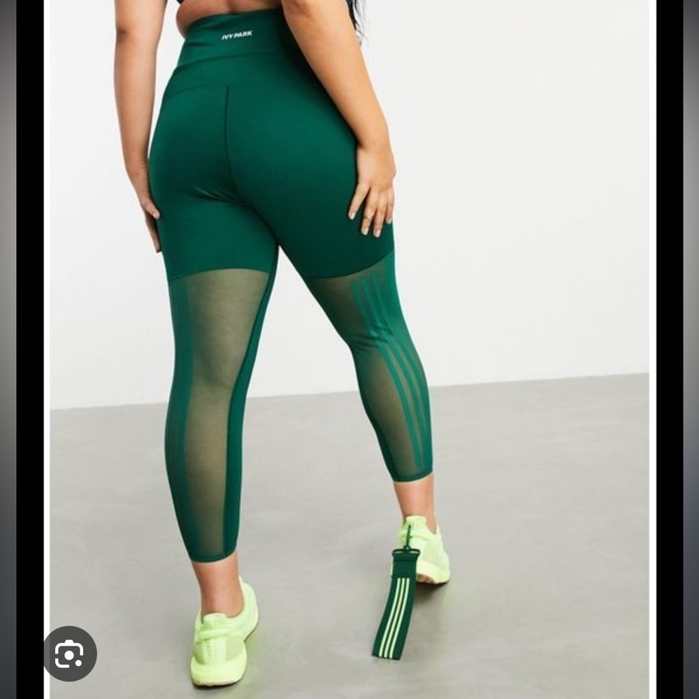 IVY PARK x Adidas Green 3-Stripe Mesh High Leggings - Picture 3 of 10